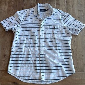 Men's Ralph Lauren White/ Black Striped Oxford Shirt- Size Large